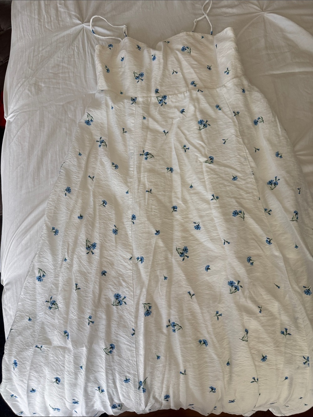 H&M White Maxi Dress with Blue Floral Print